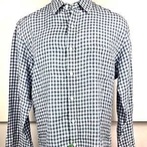 J.Crew 100% Linen Gingham Check Blue Shirt XL